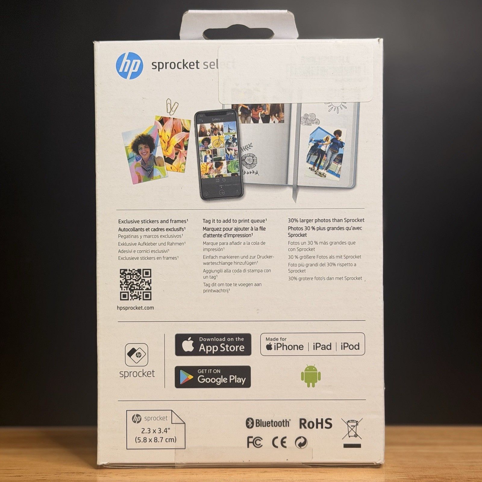 HP Sprocket Select Portable Photo Printer Bluetooth Android iOS Eclipse – SEALED