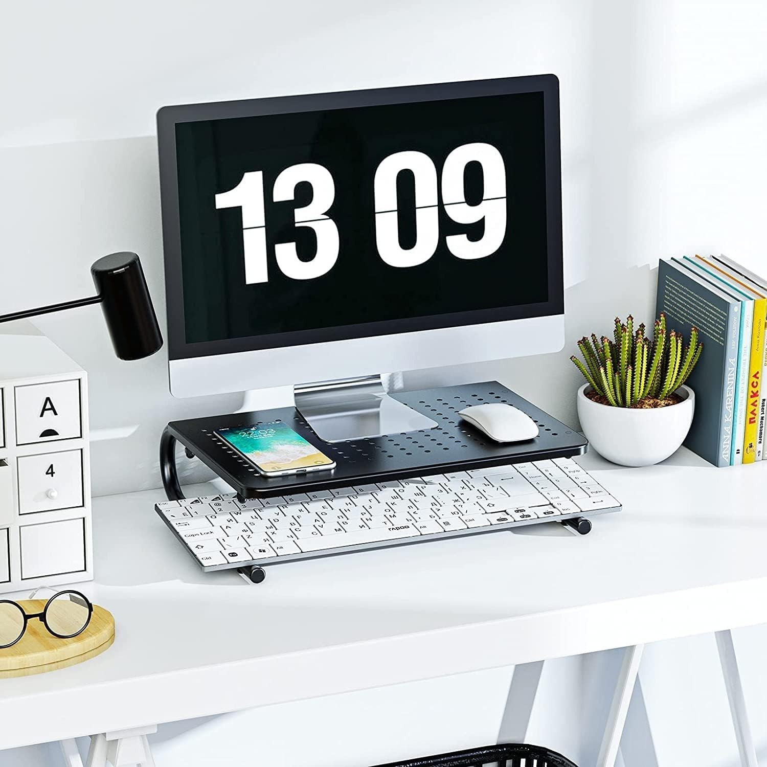 Black Steel Monitor Riser Stand for Desk, Laptop, Printer – 14.57×9.25in