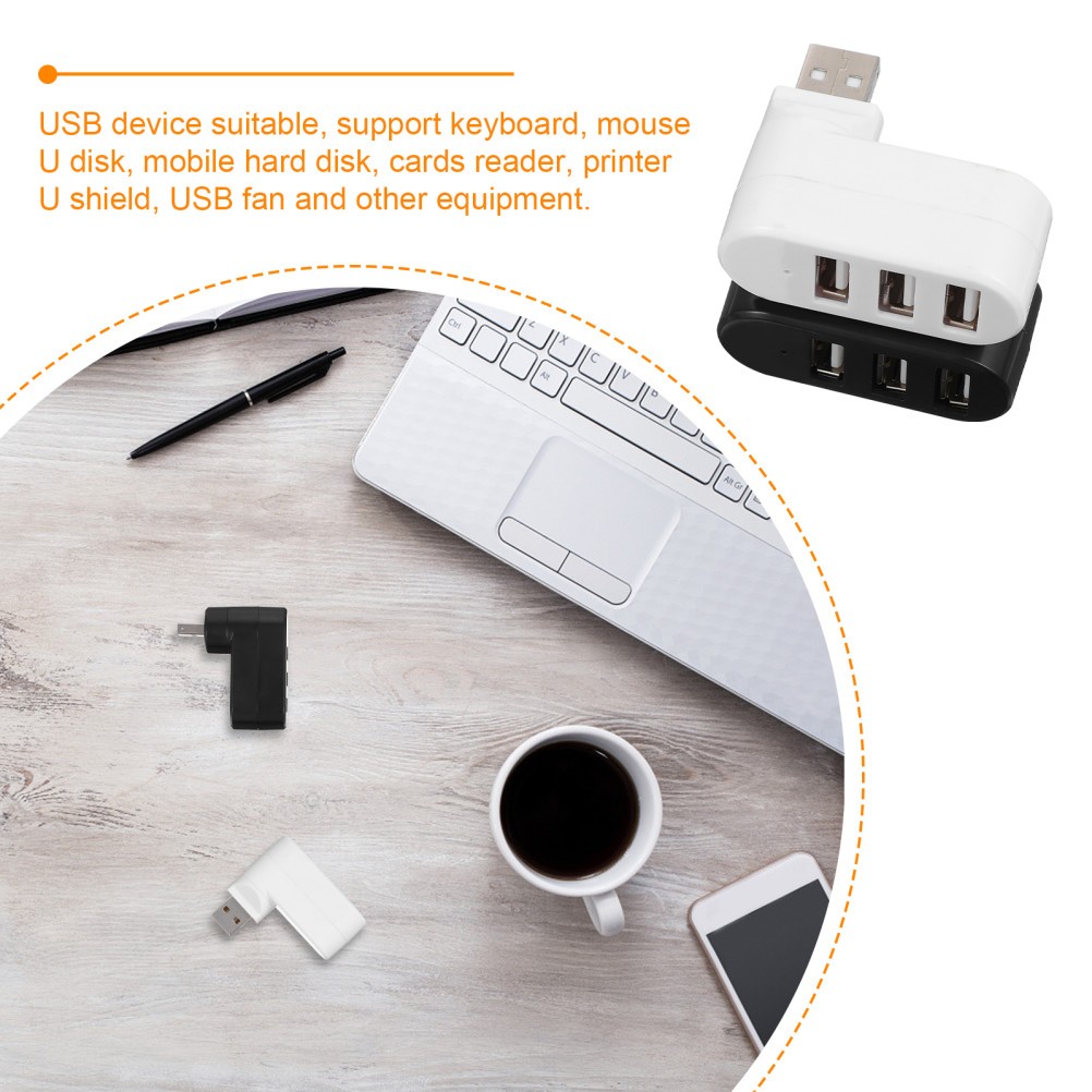 2Pcs 3 Ports USB Hub USB 2.0 Adapter Durable ABS White Computer Cable