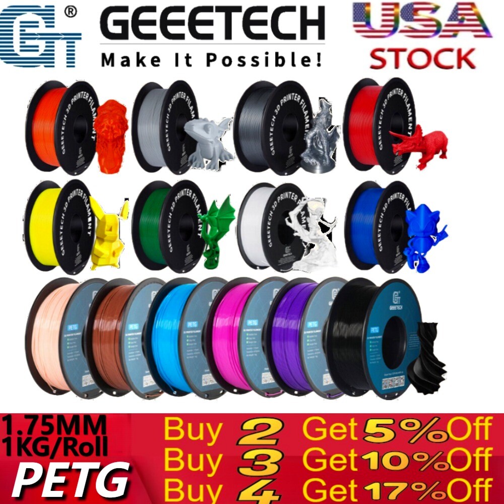 Hot SALE!GEEETECH 3D Printer multicolor Filament PLA/ABS+/PETG/TPU 1.75mm 1KG US