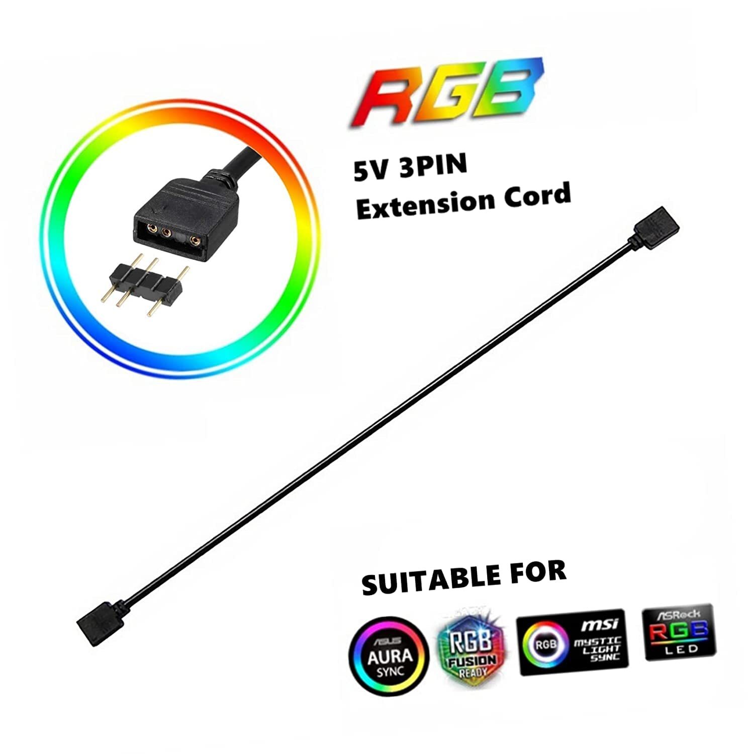 Computer Motherboard Extension Cable 5v Argb 3pin Connector Hub Rgb Interface Ex