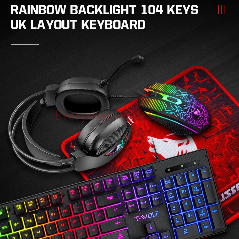 4IN1 RGB PC Gaming Keyboard Mouse & Headset Set LED Gamer Bundle Mechanical Kits