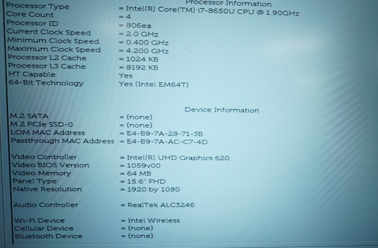 Dell Latitude 5590 Intel i7-8650U @1.90GHz 16GB RAM NO HD/NO OS/NO BATTERY