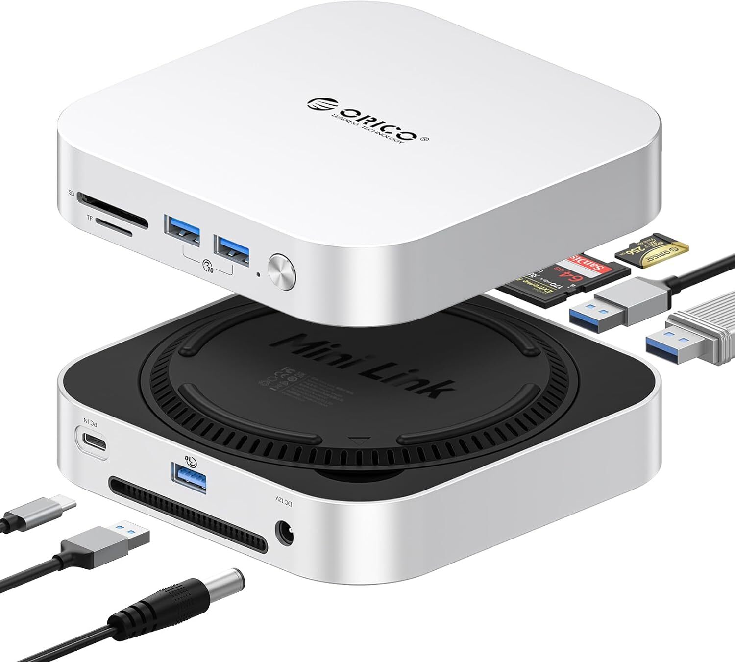 ORICO MiniLink 40Gbps USB Hub Compatibility Mac Mini M4 7-in-1 Aluminum Dock