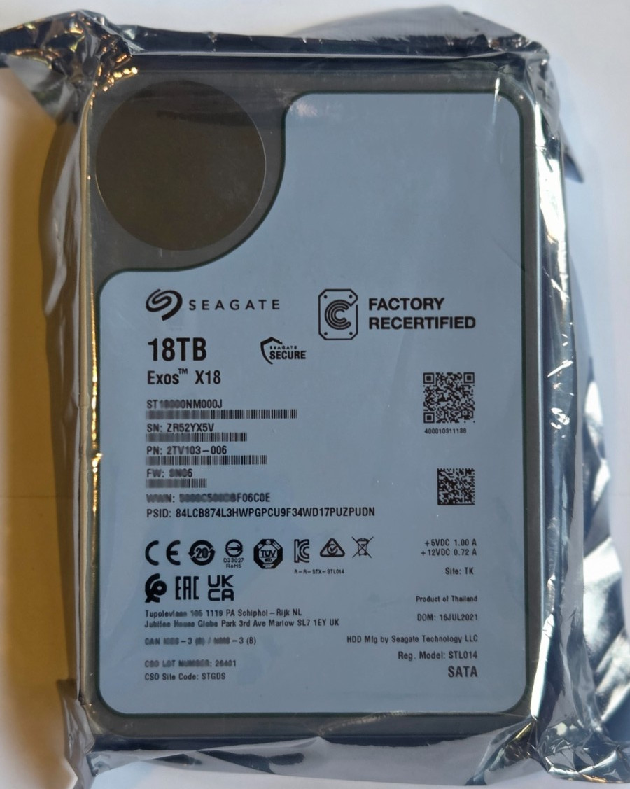 Seagate Exos X18 18TB 6Gbps 7.2K 3.5″ 512e SATA HDD ST18000NM000J
