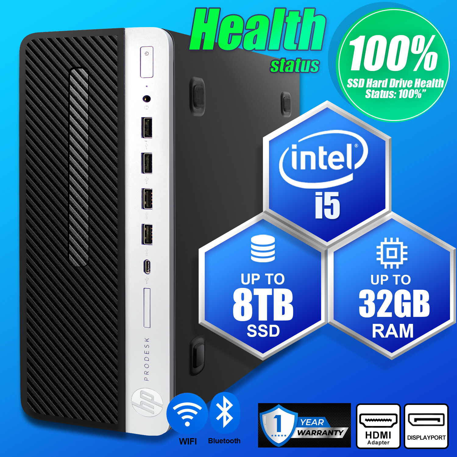 HP Desktop Computer PC i5 up to 64GB RAM 4TB NVMe m.2 SSD, Windows10 or 11, WiFi