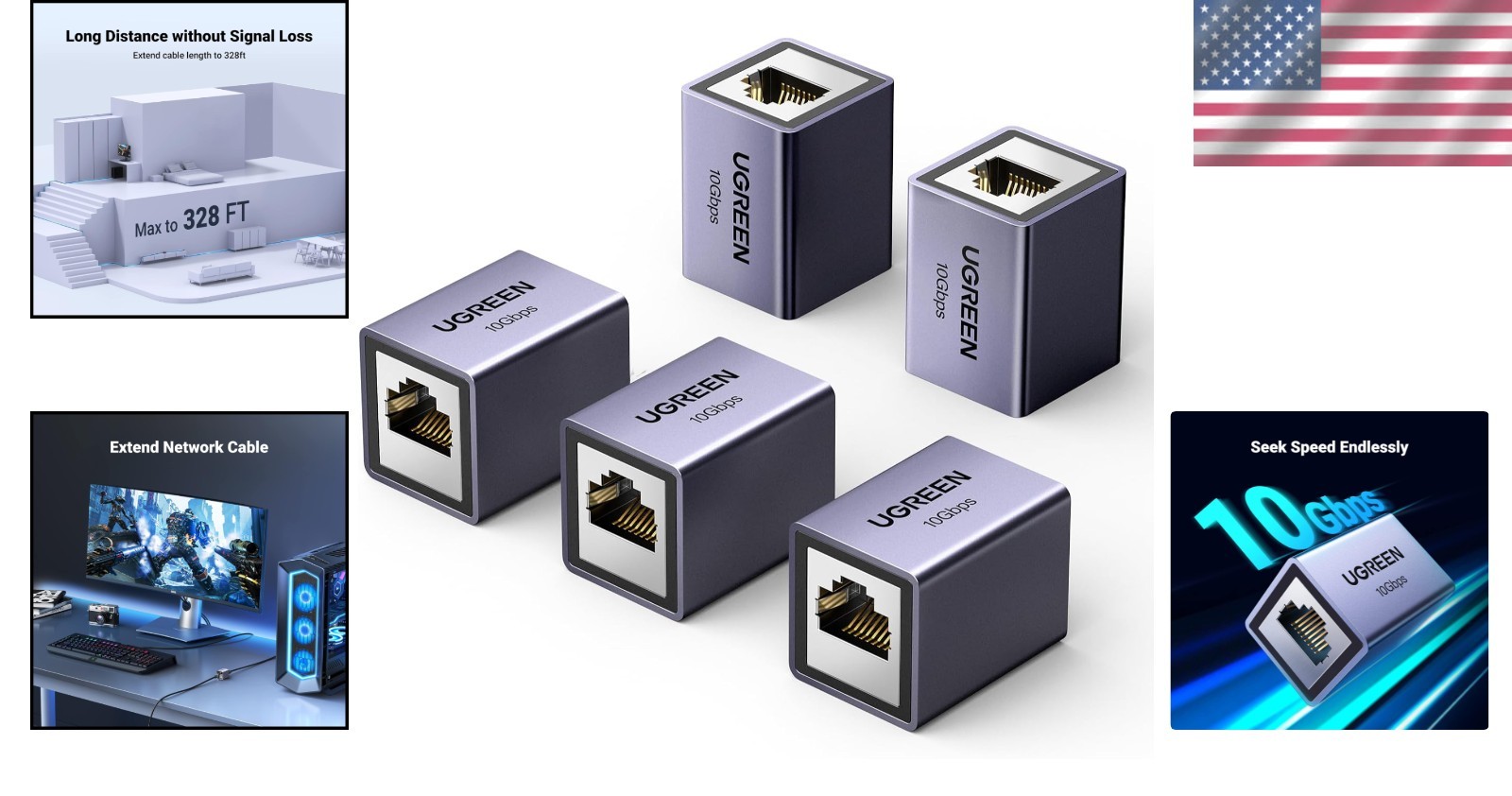 10Gbps RJ45 Ethernet Coupler Pack – Extends LAN up to 328ft with Durable Alum…