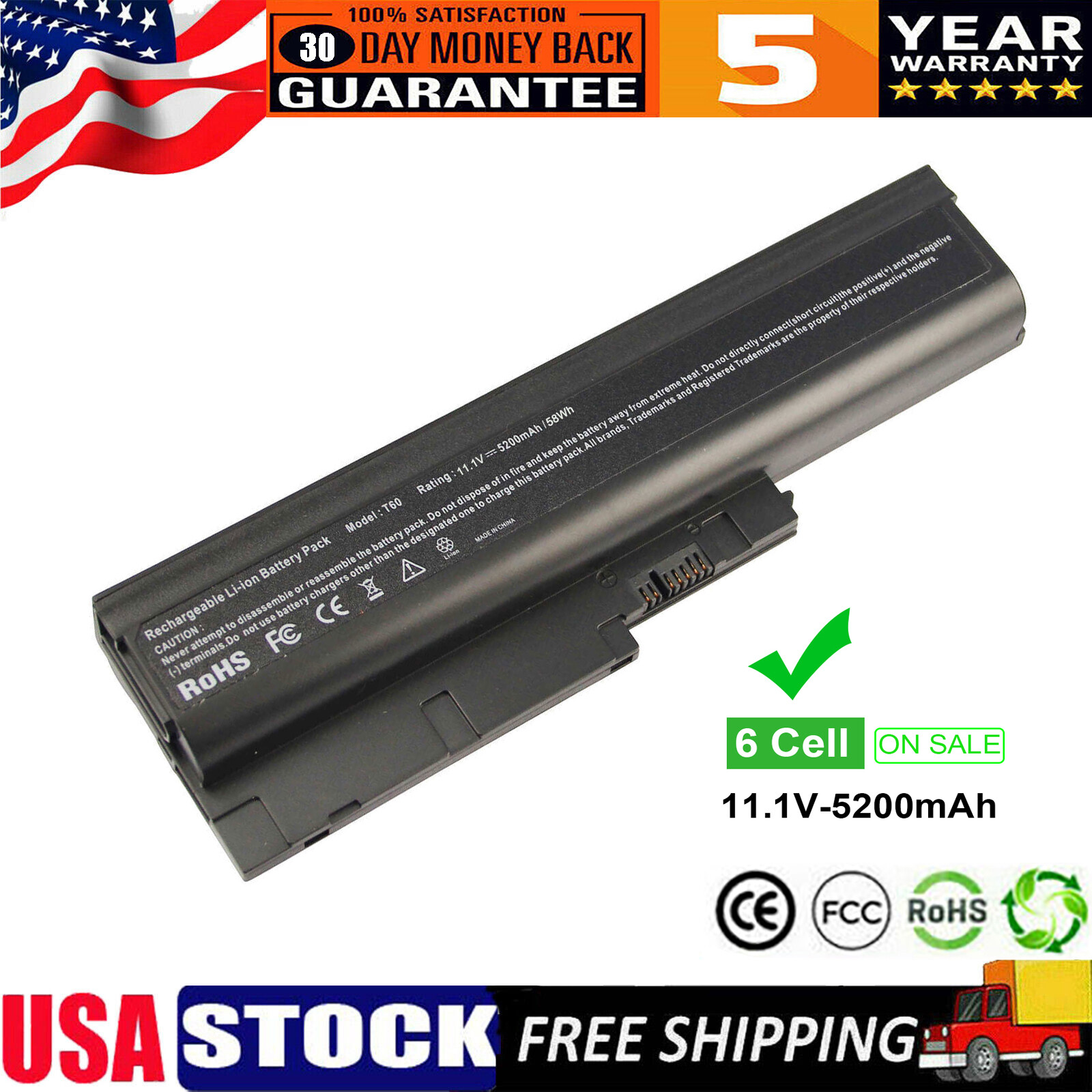 Battery for IBM Lenovo ThinkPad T60 T60p T61 R60 R61 14.1″ T500 R500 SL300 SL500