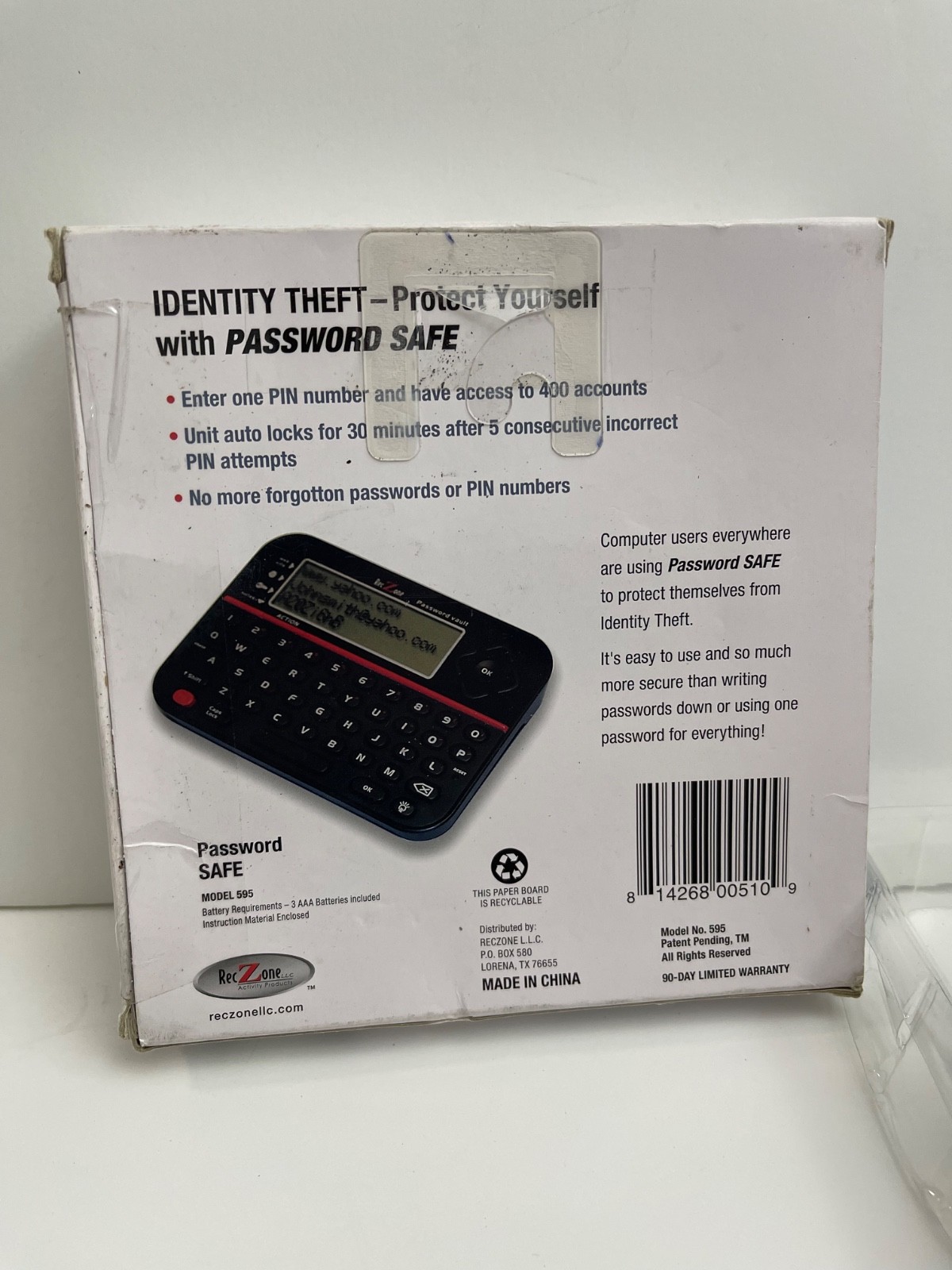 RecZone Password Safe Model 595 Digital Password Organizer Open Box TESTED