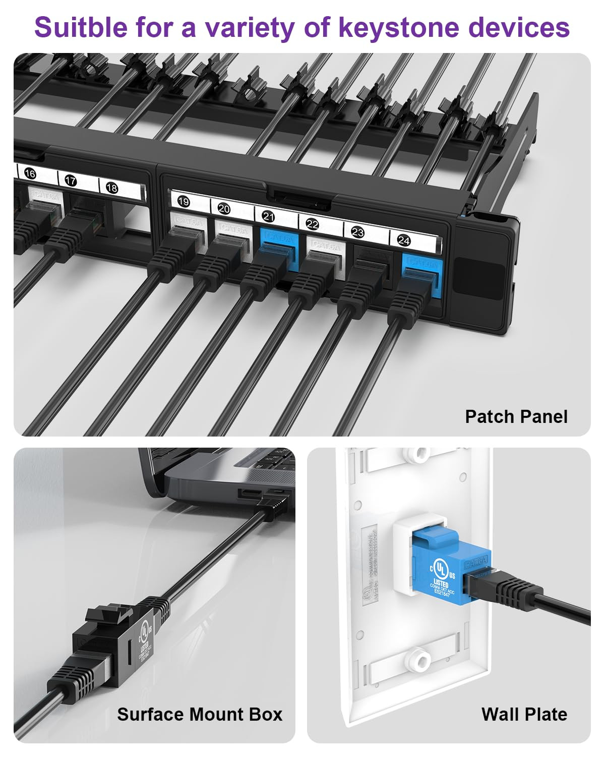 CAT6A Keystone Coupler (UL Listed, 5-Pack), UTP RJ45 Female-To-Female Ethernet J