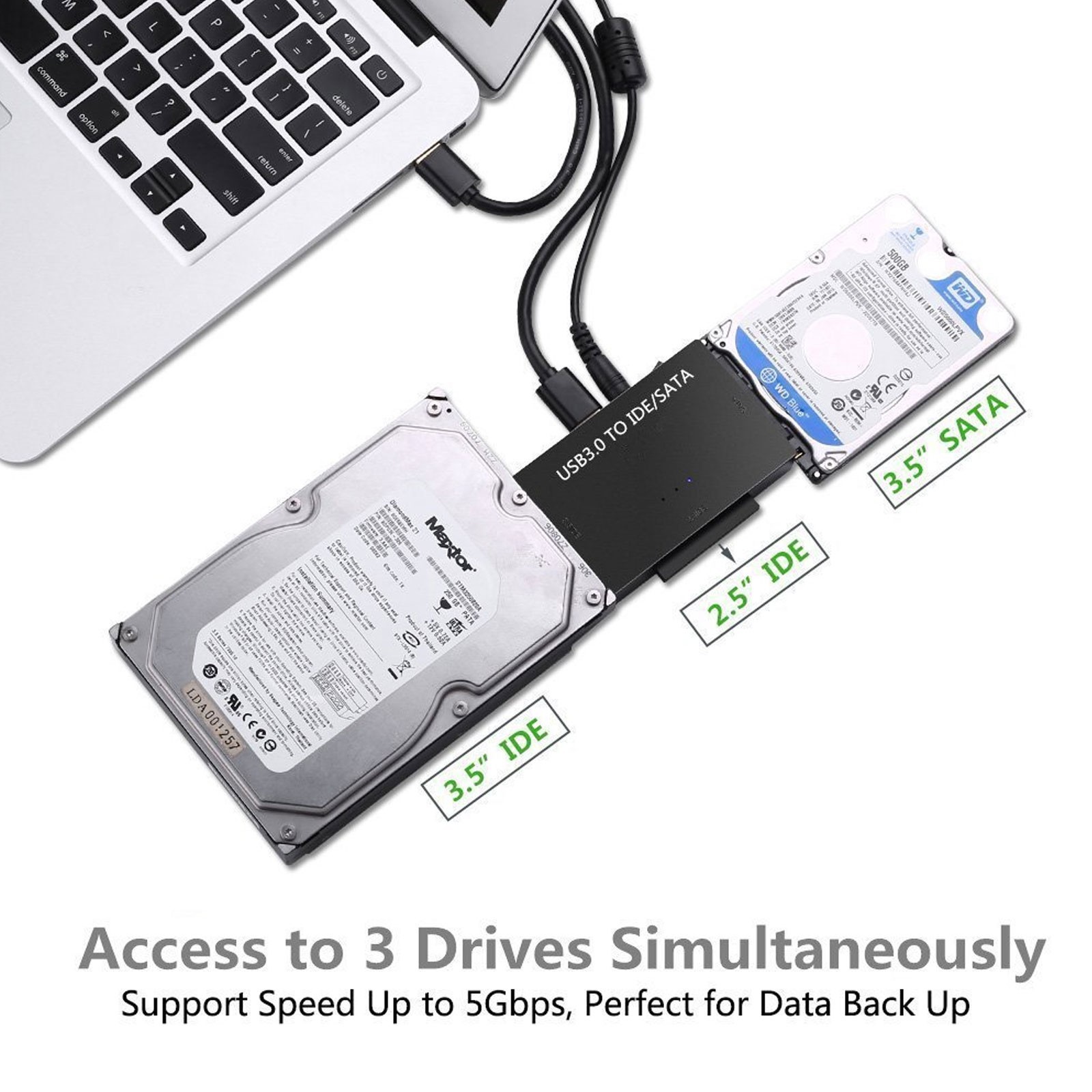USB 3.0 to IDE & SATA Converter External Hard Drive Adapter Kit 2.5″/3.5″ Cable