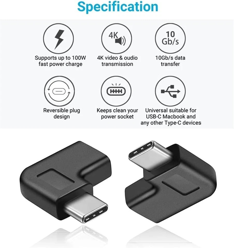 USB C Right Angle Adapter,90 Degree USB C to USB Type-C Male to Female Adapter C