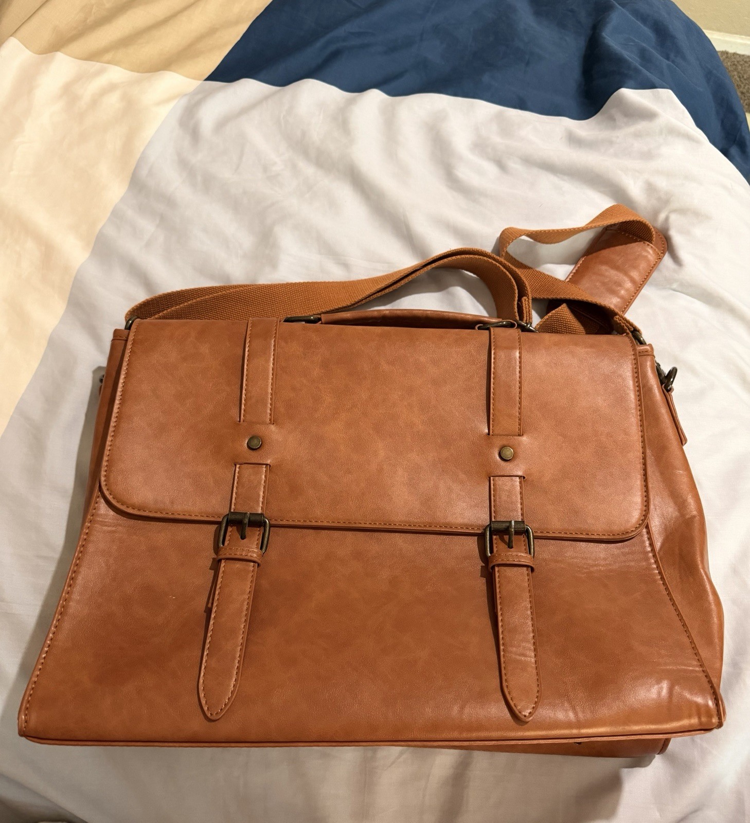 Brown Synthetic Leather Messenger Bag for 15″ Laptop