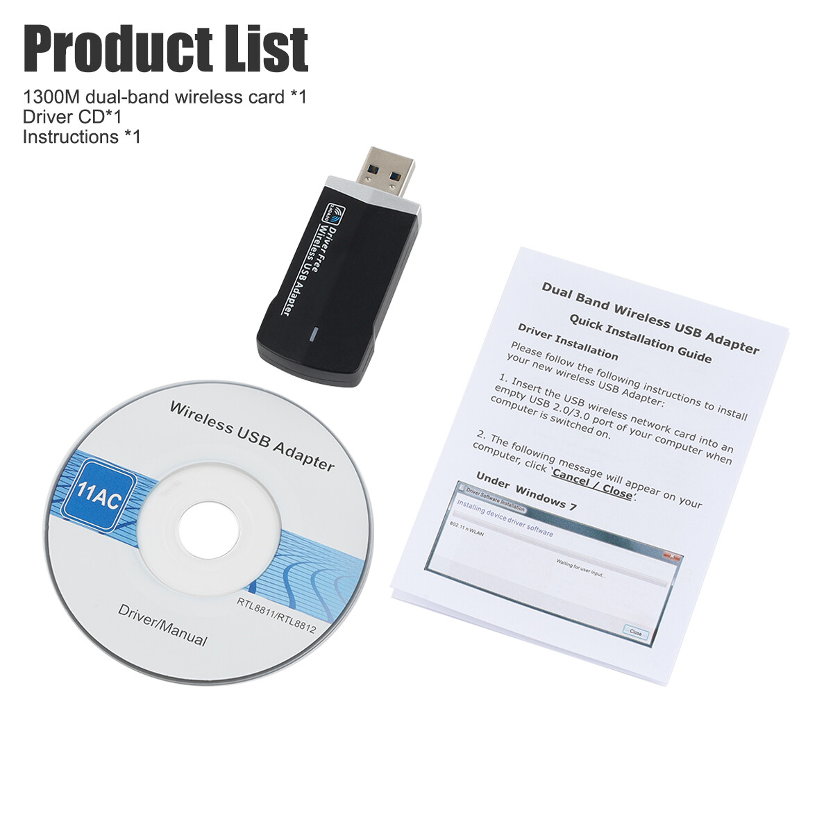 1300Mbps WiFi USB Wireless Network Receiver 2.4/5G Dual-Band Win10 11 Drive Free