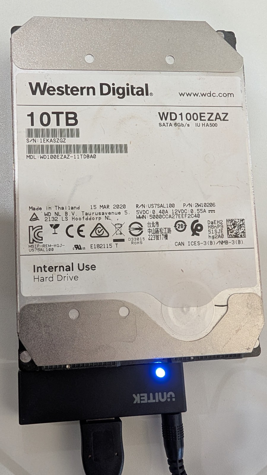WD 10TB Ultrastar He10 SATA HDD WD100EZAZ 5400RPM 3.5″ — SMART PASSED, 0 Bad sec