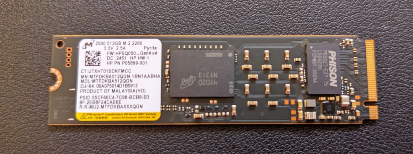 Micron 2500 512GB NVMe M.2 2280 SSD PCIe Gen4 x4 | HP P/N: P05899-001 | 6600MB/s
