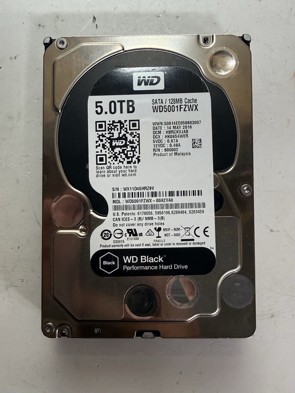 Western Digital WD Black 5TB SATA 3.5in 7200RPM 128MB HDD WD5001FZWX