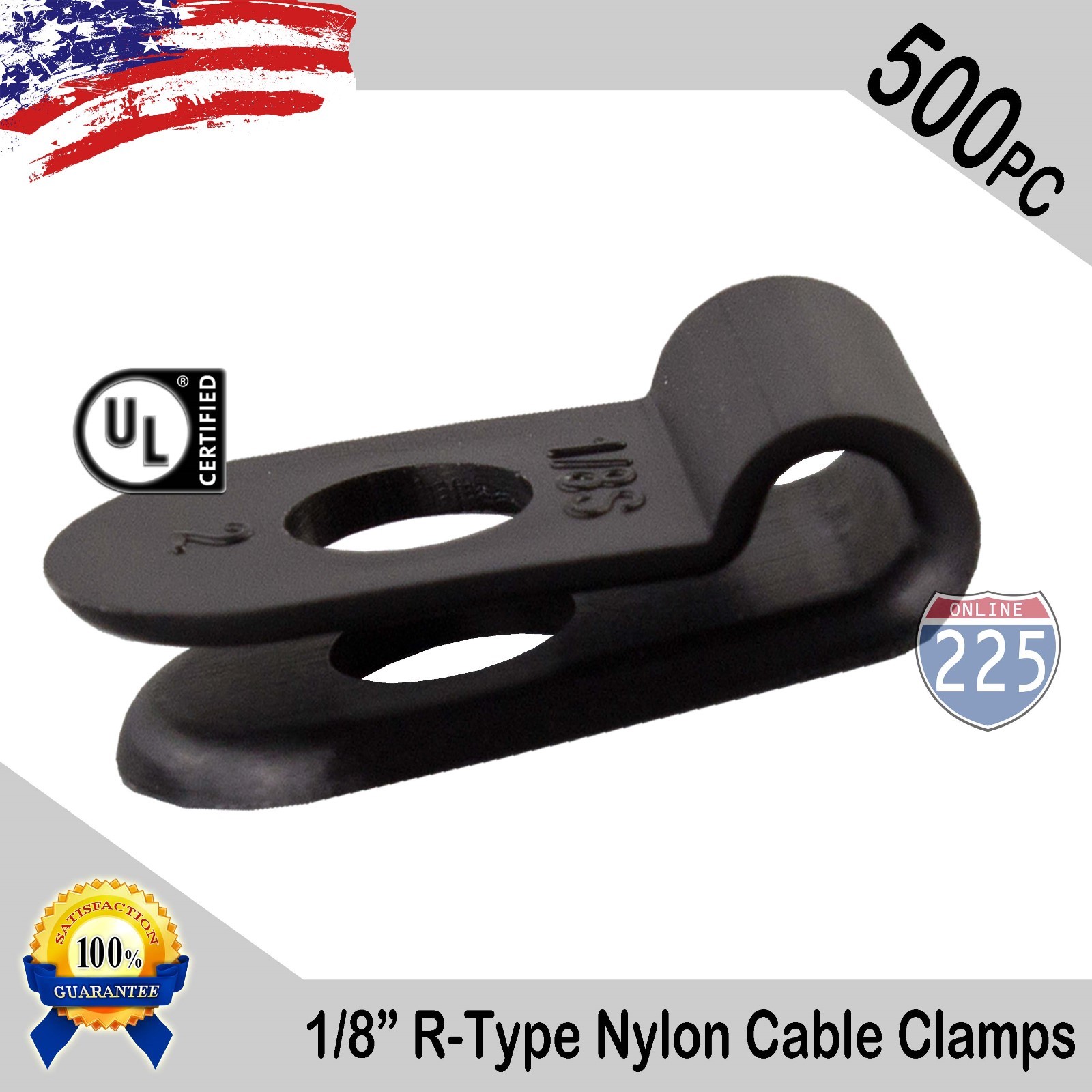 500 PCS PACK 1/8″ Inch R-Type CABLE CLAMPS NYLON BLACK HOSE WIRE ELECTRICAL UV