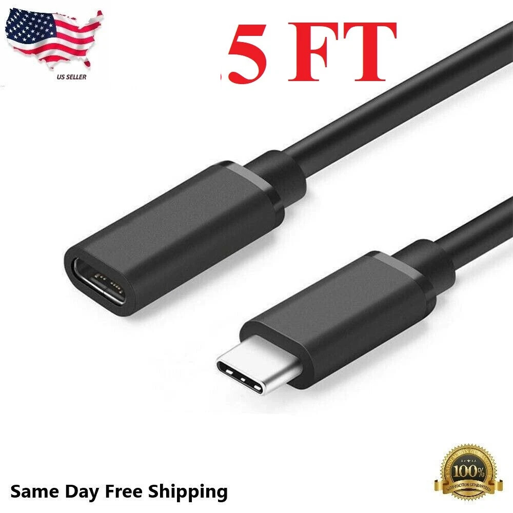 1/3/6 Feet Type C USB 3.1 Male to USB-C Female Extension Data Cable Cord Black