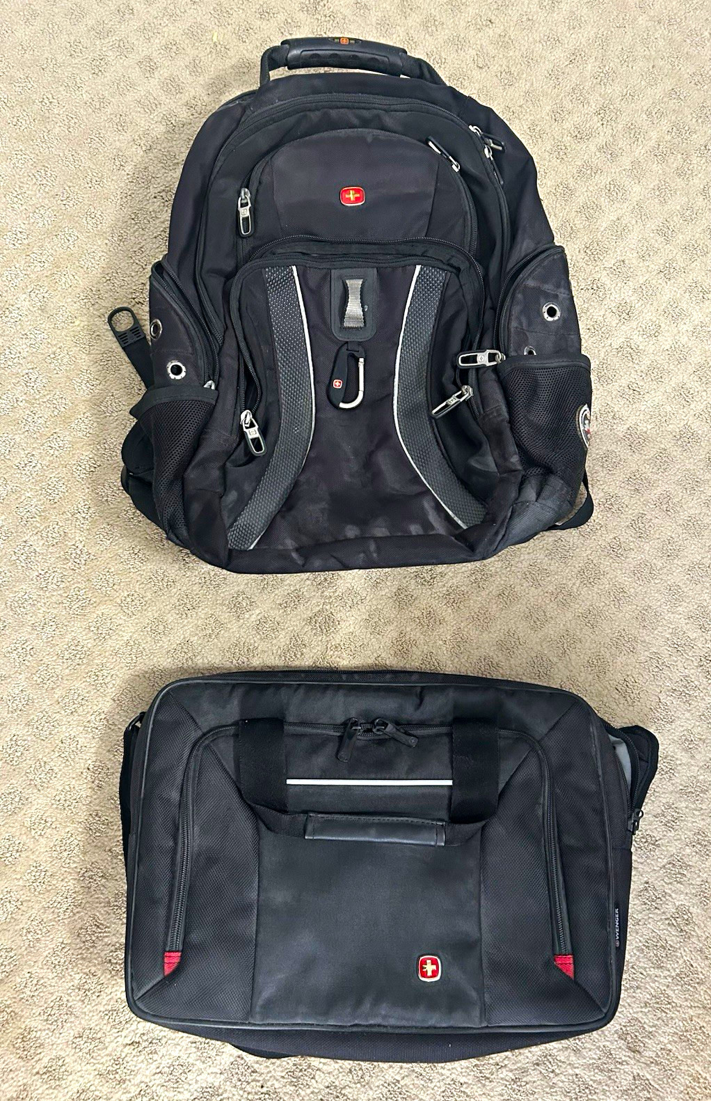 Wenger SwissGear Black Nylon Backpack & Messenger Bag Set 15in Padded Strap