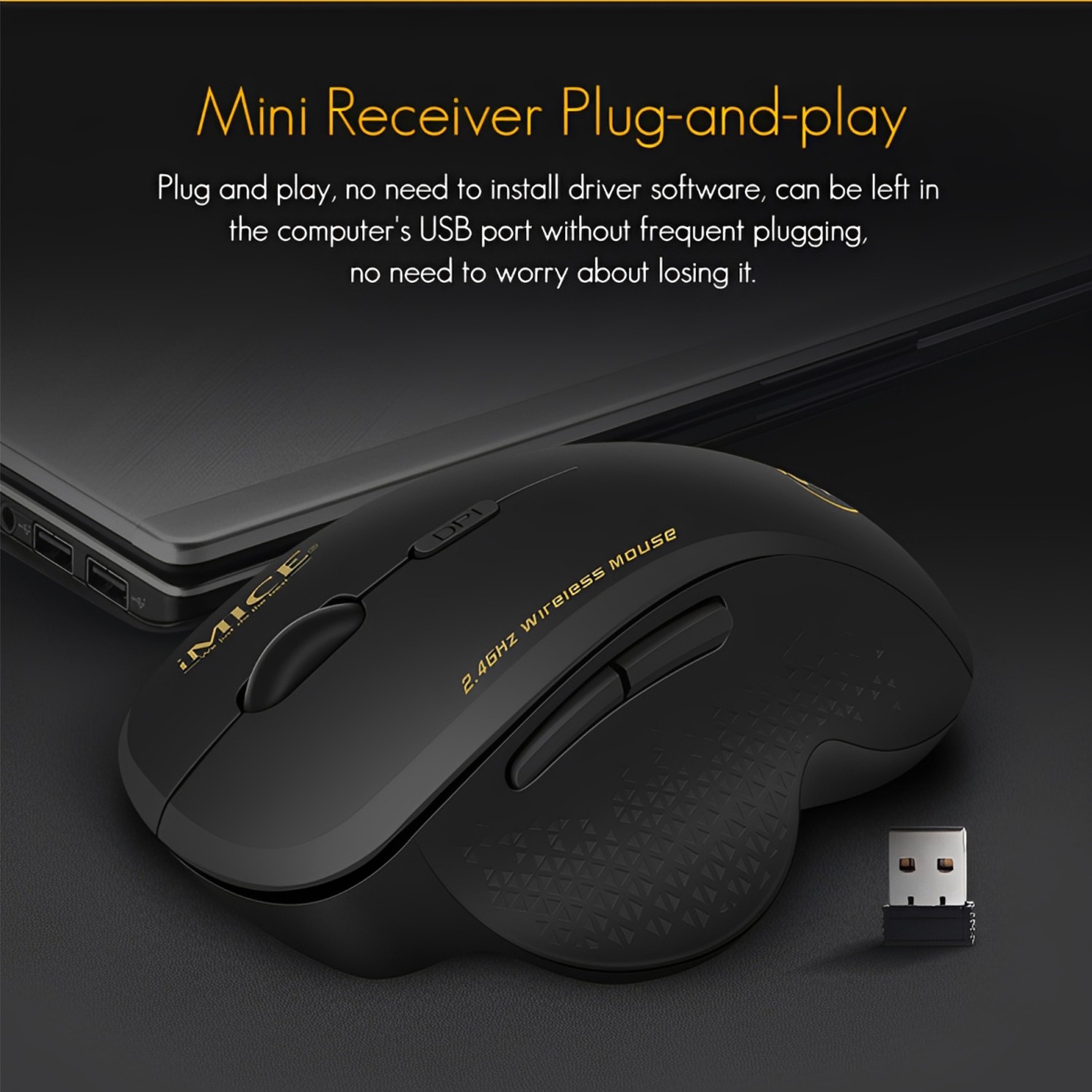 2.4GHz Wireless Optical Mouse Computer Mice 6 Buttons & USB Receiver for Laptop