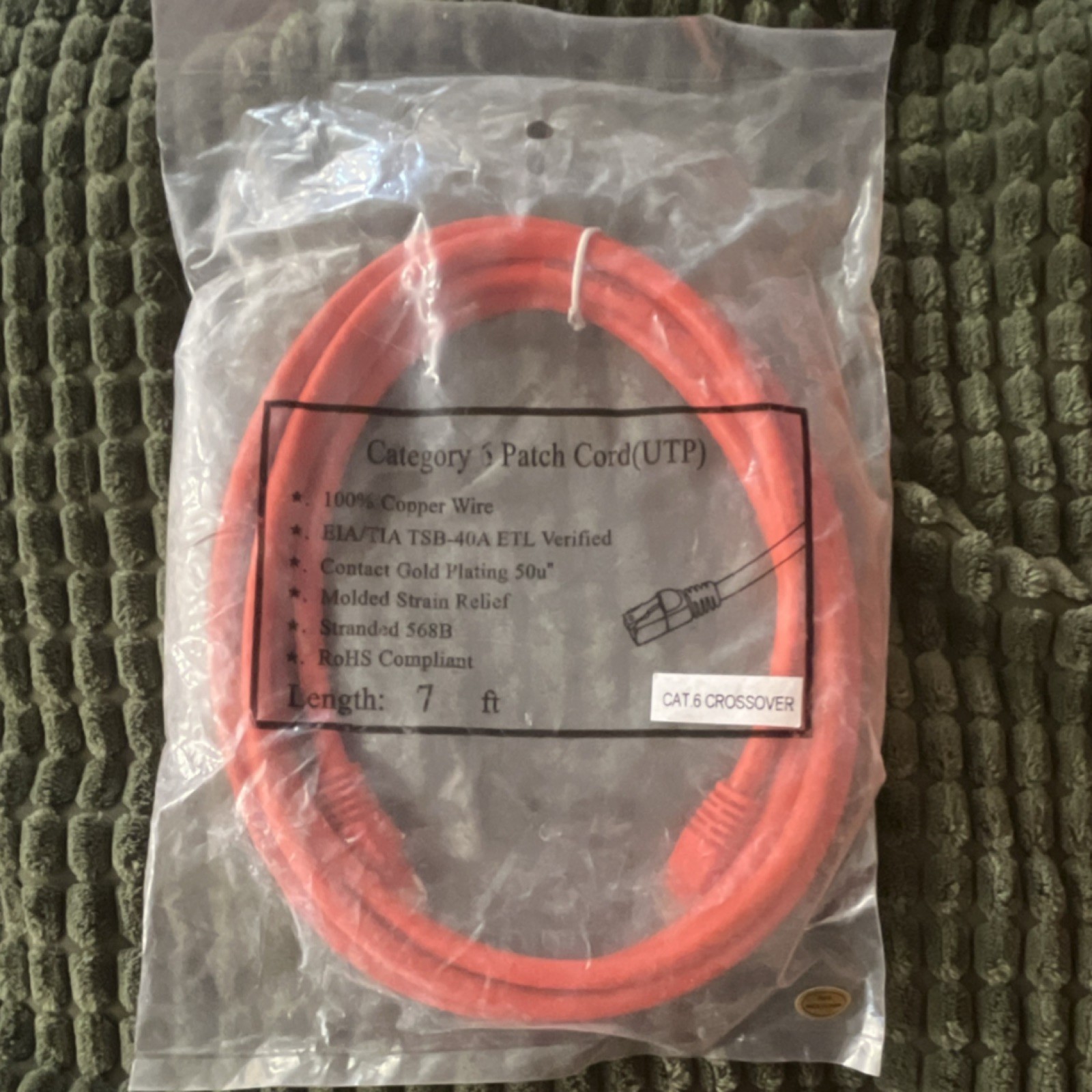 Category 5 Ethernet Patch Cable 7 ft Red Gold Plated Molded RoHS Stranded 568B