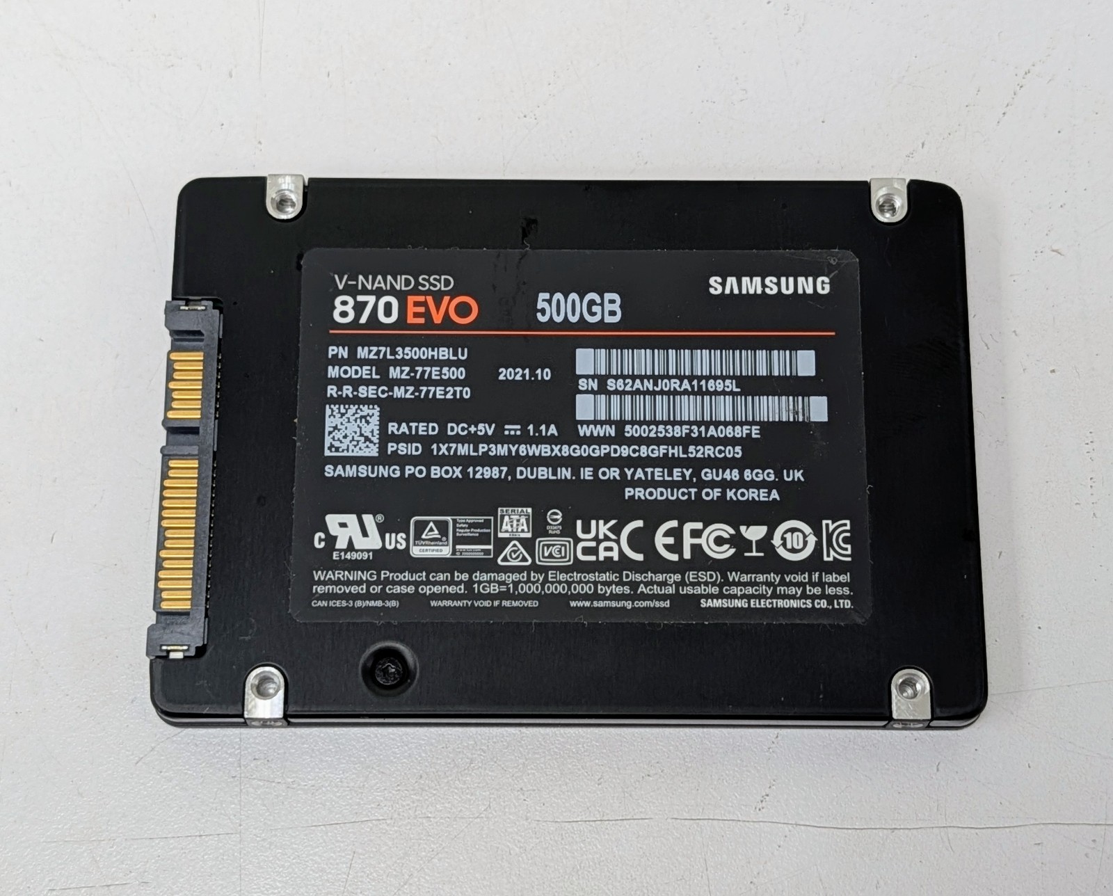 Samsung 870 EVO 500GB SATA III 2.5″ SSD 97%+ Health! MZ-77E500 Tested