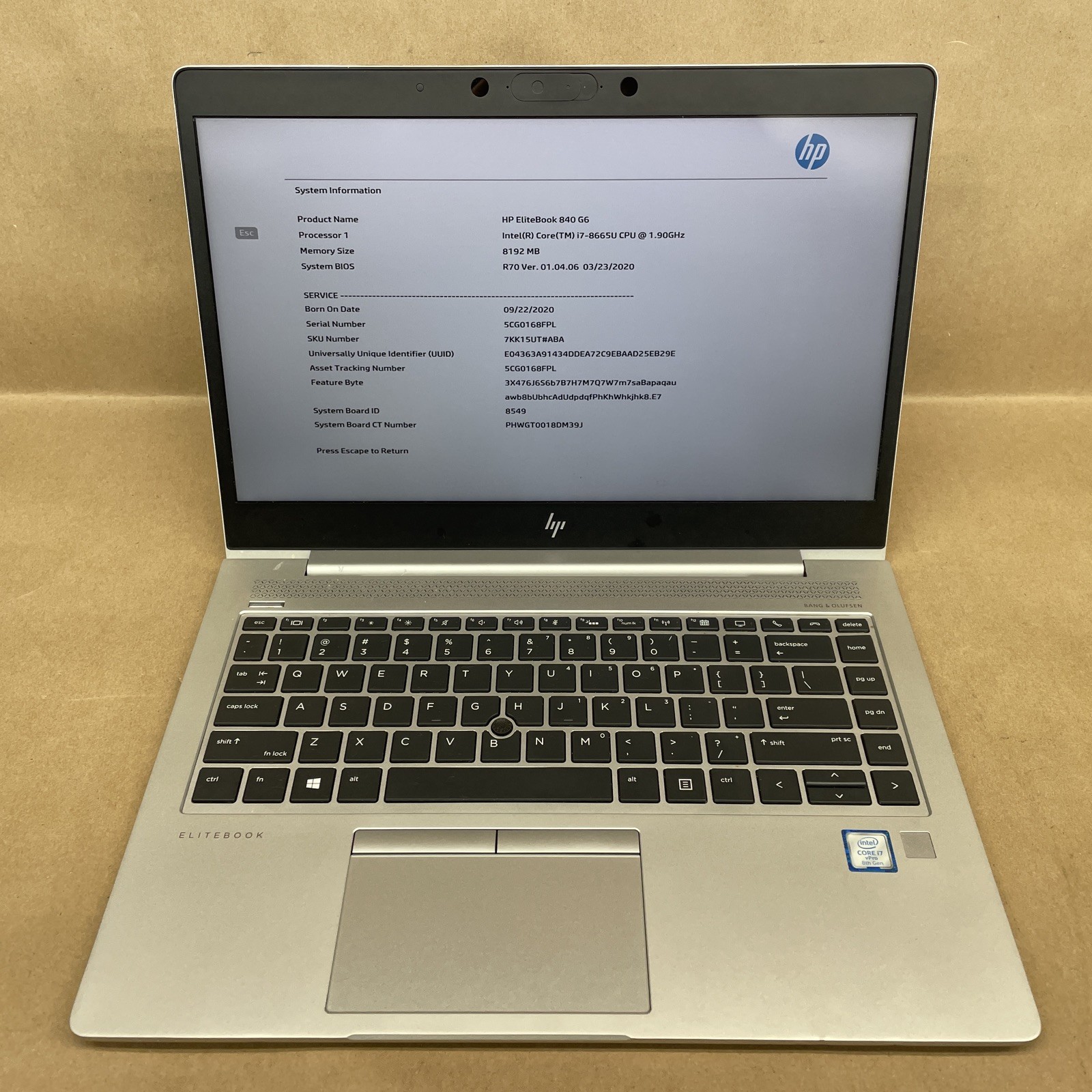 HP EliteBook 840 G6 14″ i7-8665U@1.90GHz 8GB RAM No SSD No OS