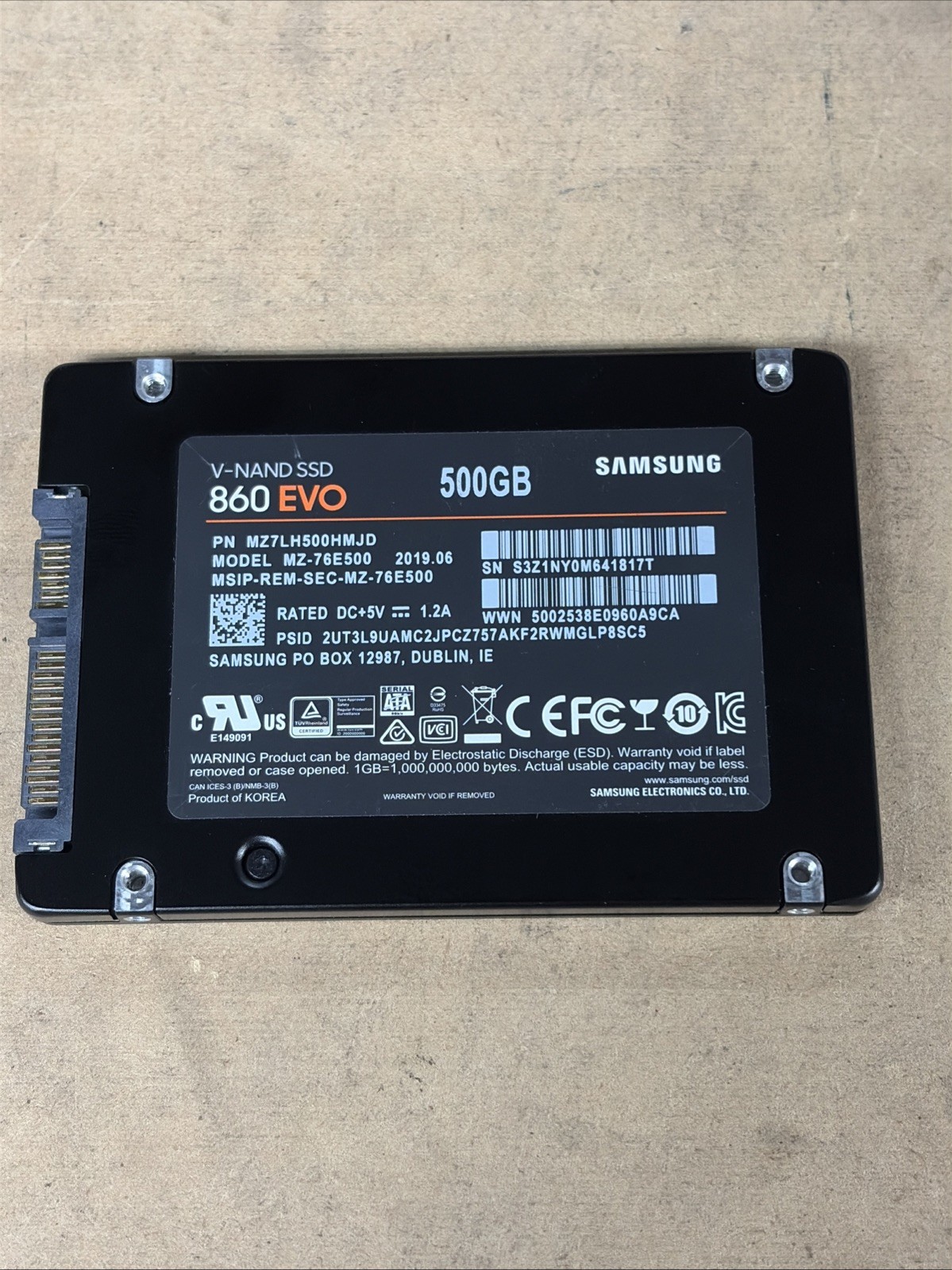 Samsung 860 EVO 500GB 2.5in SATA III Internal SSD V-NAND MZ-76E500. Tested