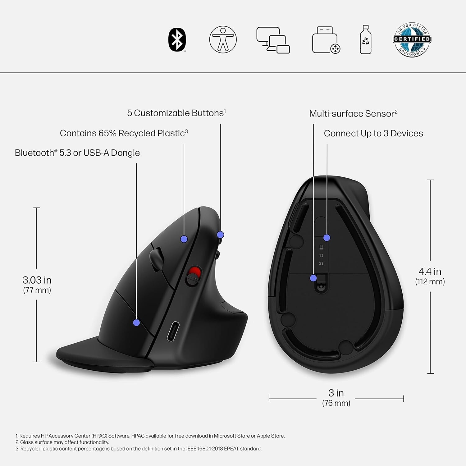New HP 920 Ergonomic Vertical Wireless Mouse 6H1A4AA#ABA Genuine USA Seller