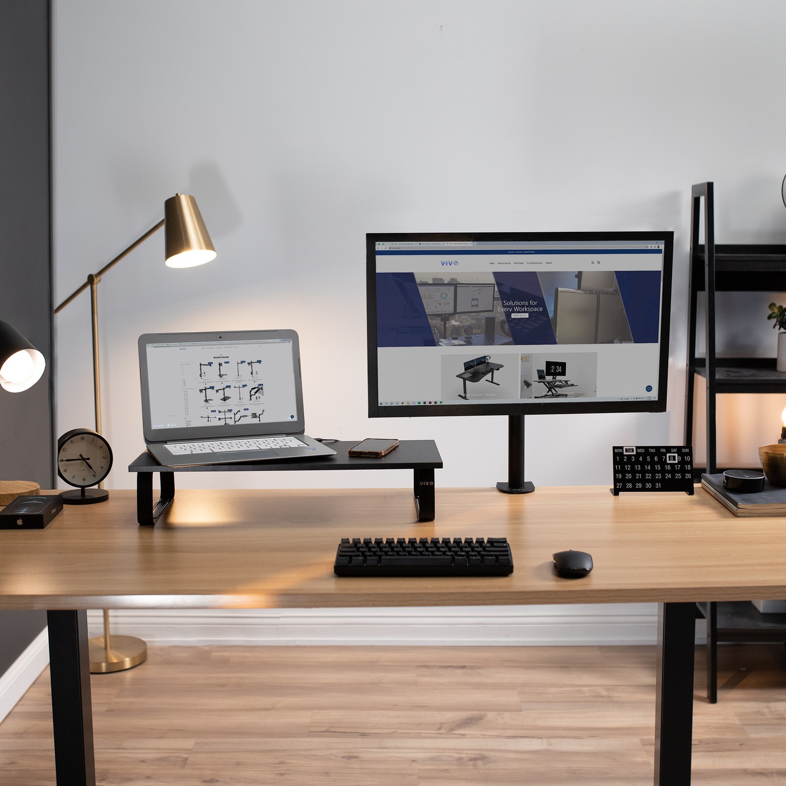 VIVO Black Wood 24″ Wide Desktop Stand Ergonomic TV Monitor Riser Desk Organizer