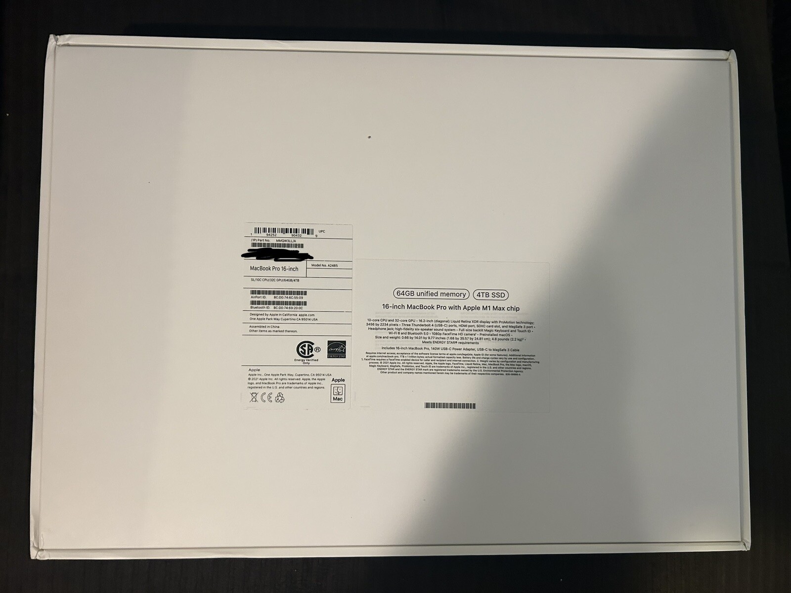 MacBook Pro 16.2″ (4TB SSD, Apple M1 Max, 10-Core, 64GB) Open Box. W/ Applecare