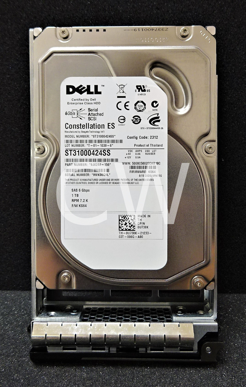 Dell U738K 0U738K 1TB 7200RPM 6Gb/s 16MB 3.5in SAS Hard Drive ST31000424SS