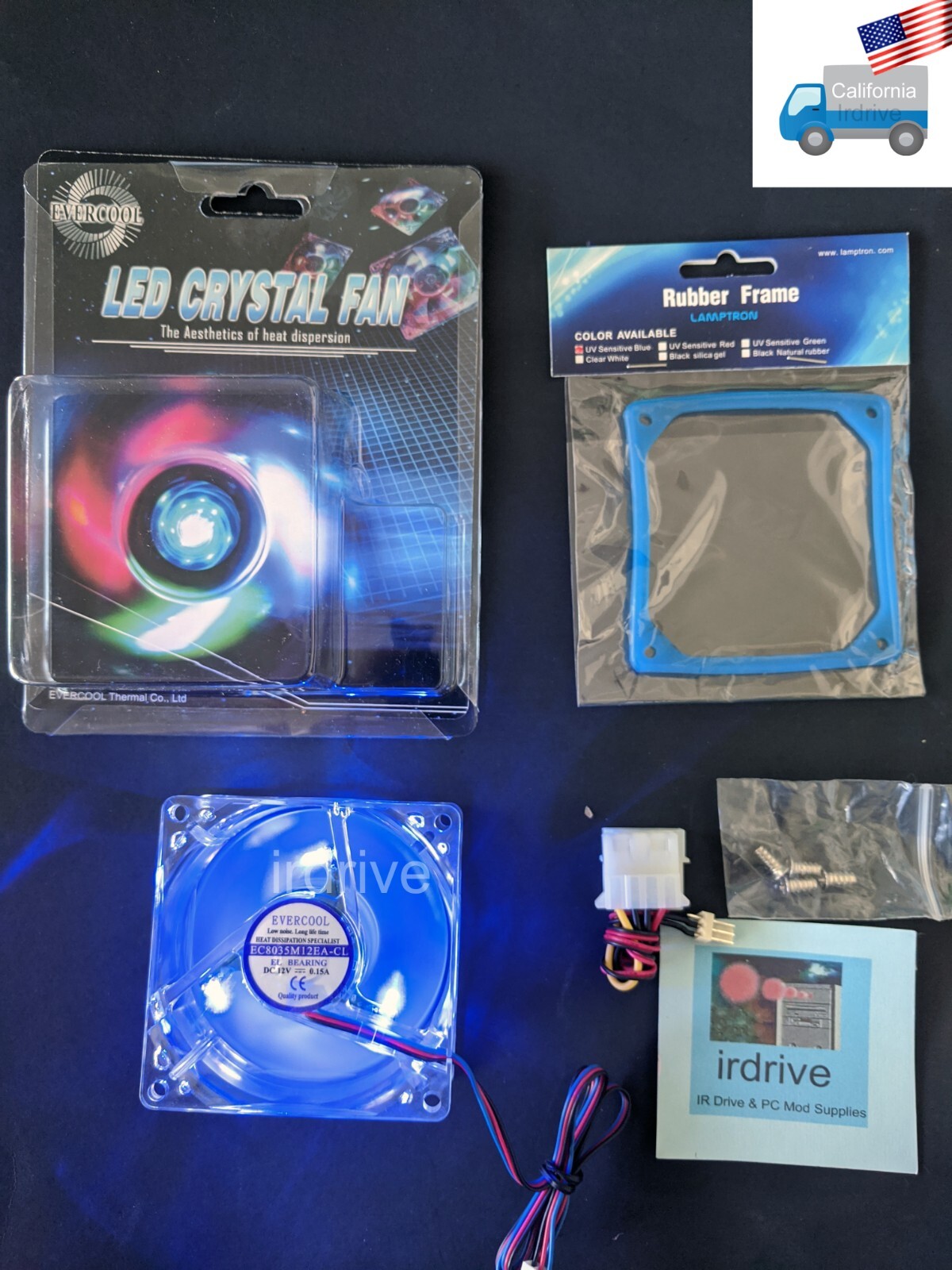 NEW Evercool Crystal 80mm x35mm Blue LED 3/4pin PC Case Cooling Fan + UV Pad