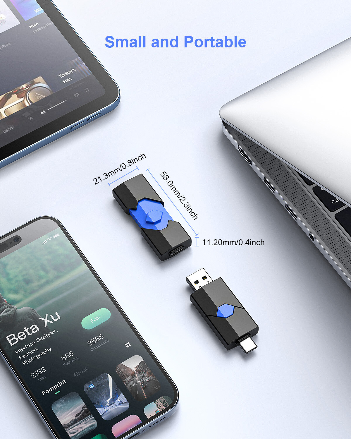 Kootion 32GB 64GB 128GB Retractable Type-C Flash Drive Memory Stick For Phone PC