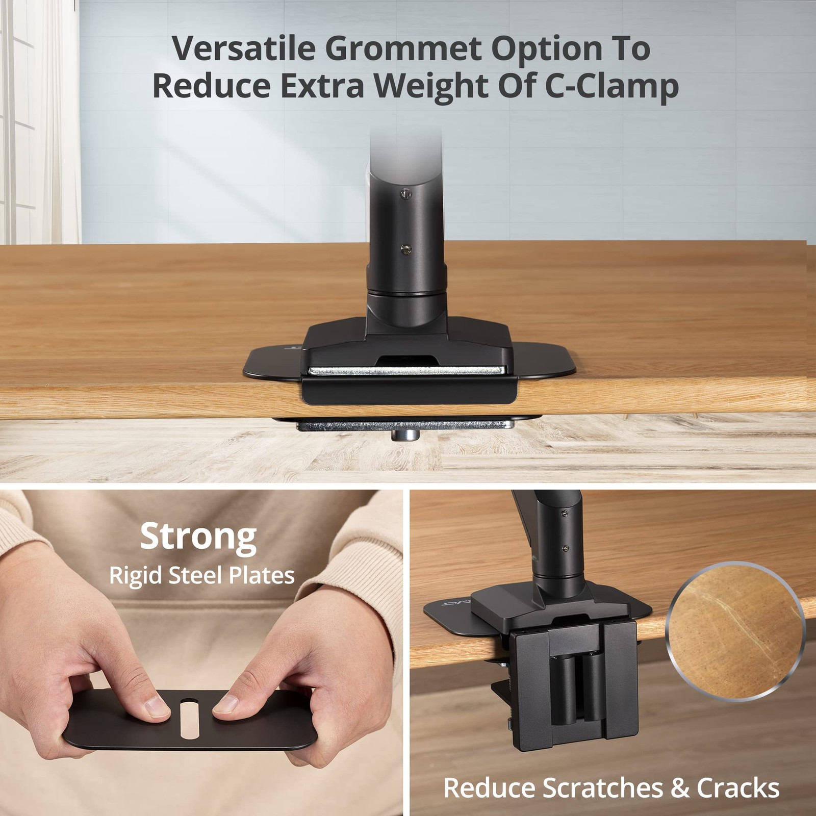 Black Adjustable Reinforcement Plate Bracket Mount For Fragile Tabletop