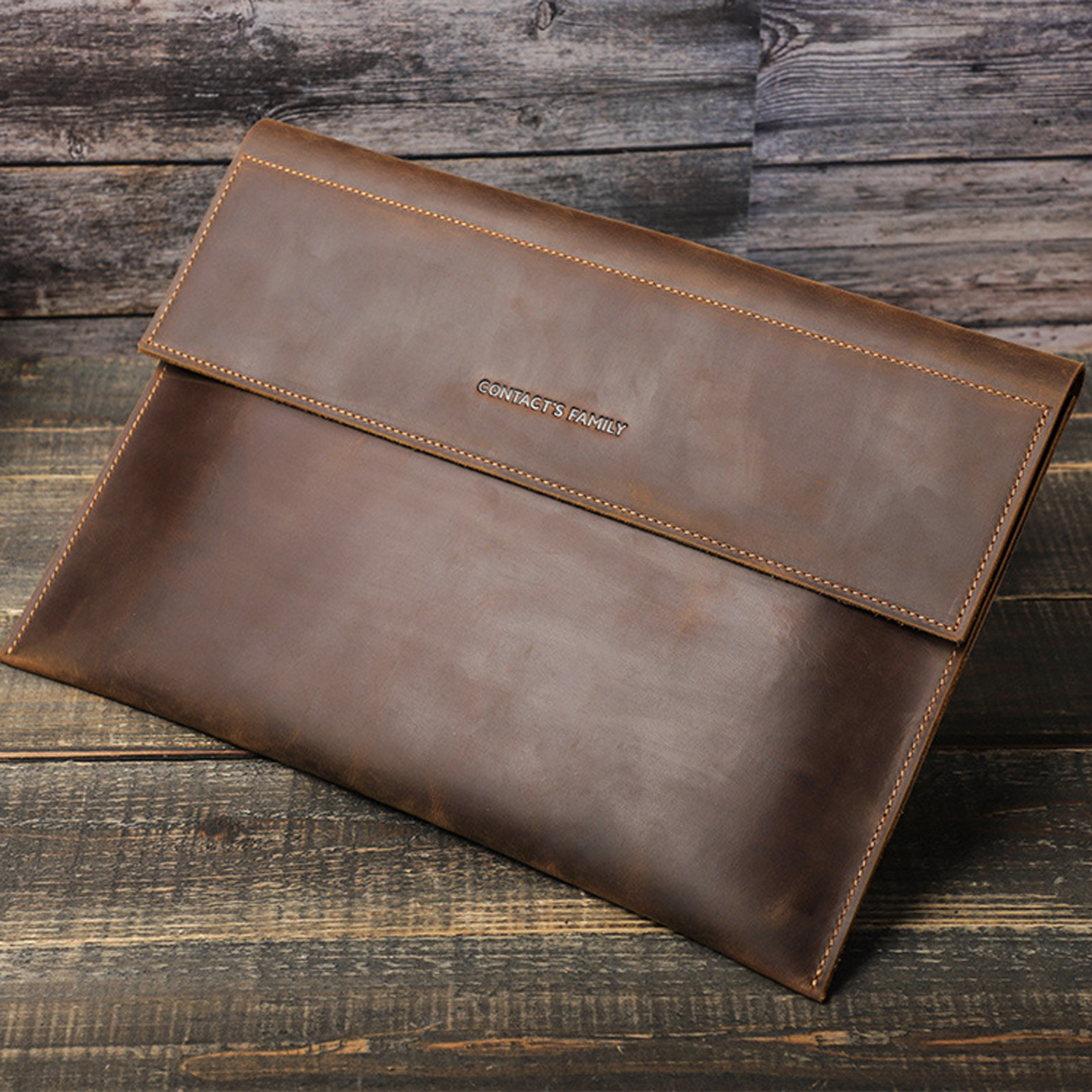 For MacBook Pro 14.2″Luxury Crazy Horse Leather Sleeve Bag Magnetic Closure