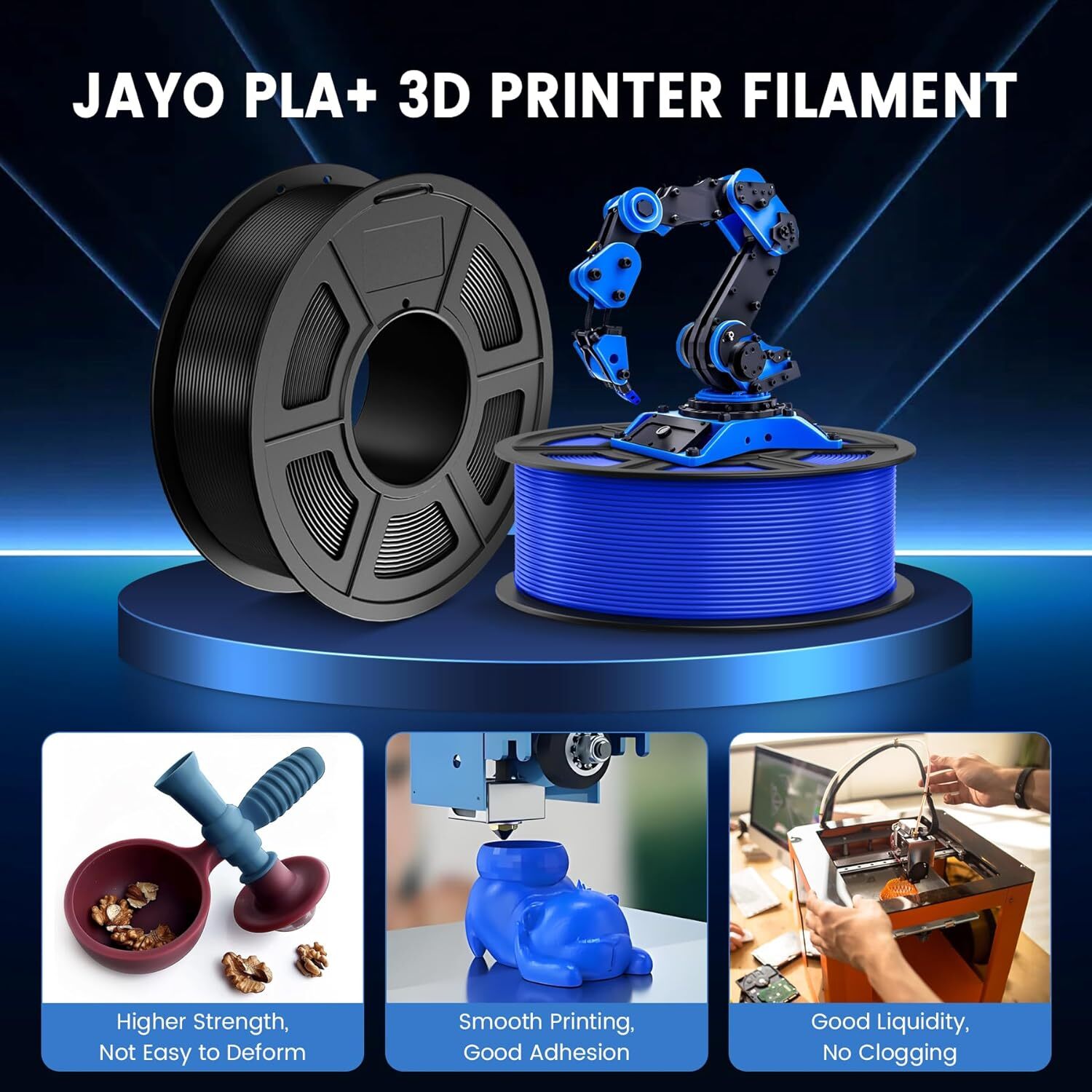 JAYO PLA Matte PETG PLA+ SILK ABS TPU 1.75mm Filament 1.1KG Spool Neatly Wound