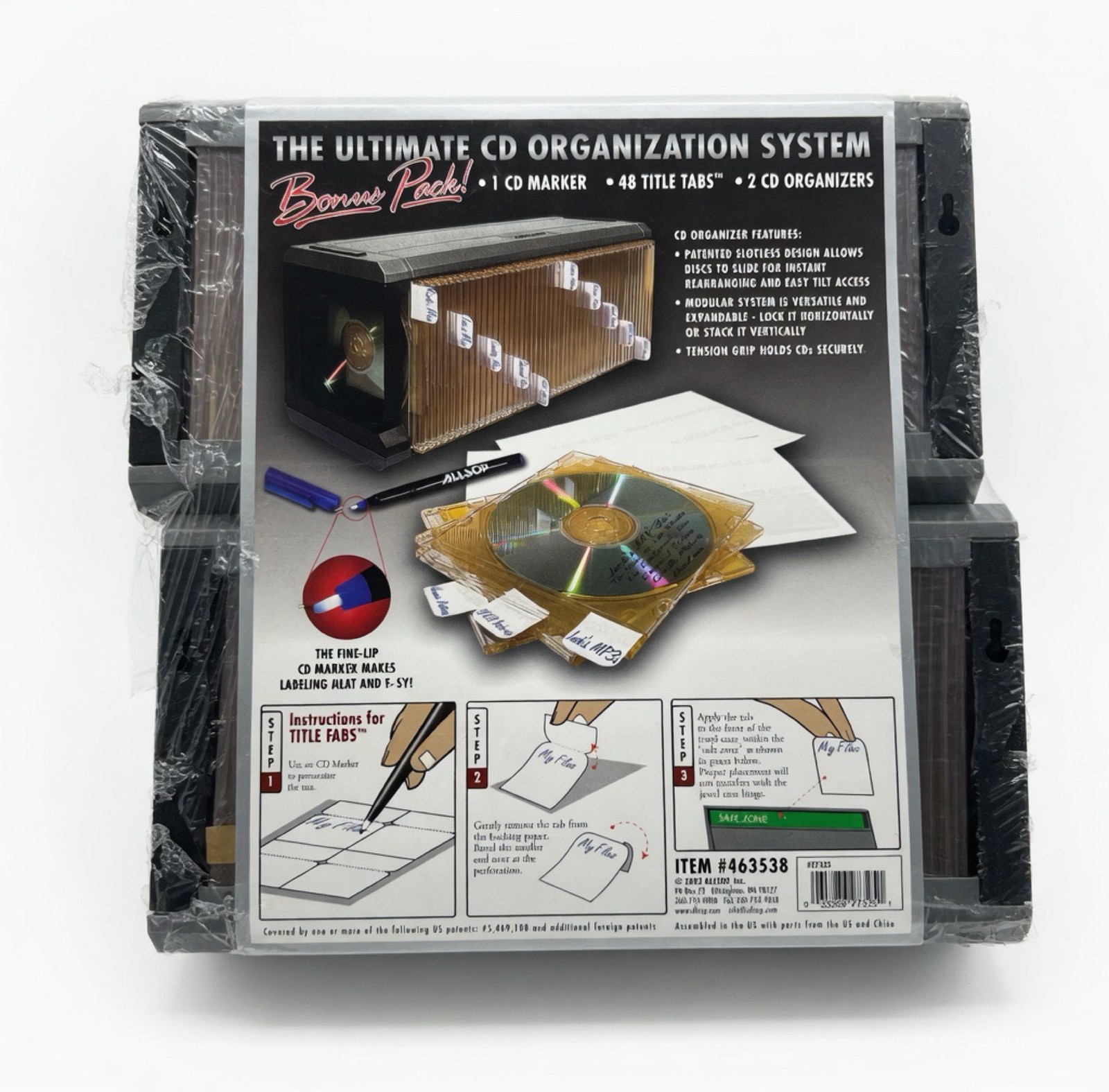 ALLSOP Slimline CD Cases 100 Pack Gold + 48 Title Tabs Marker 2 Organizers New