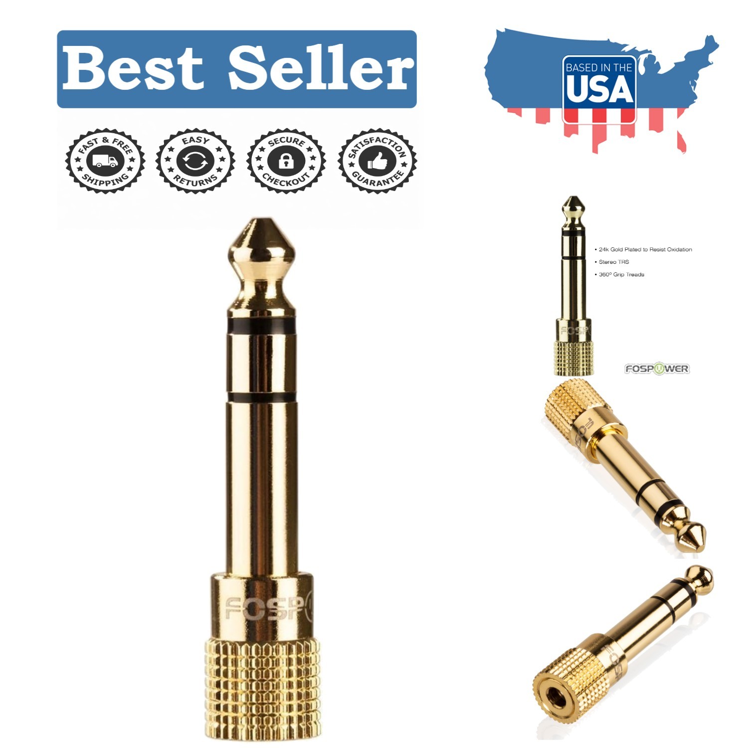 24K Gold Plated TRS Audio Adapter 6.35mm Male to 3.5mm Female – Sound