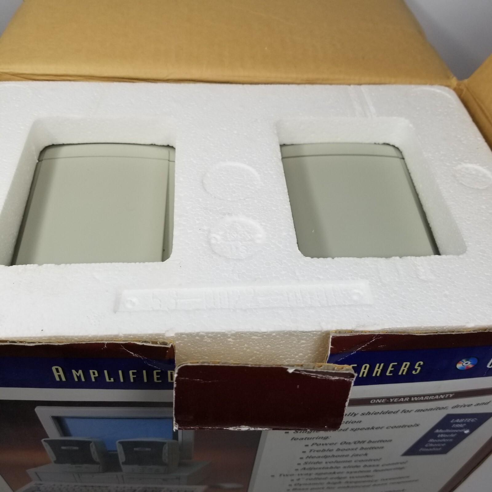 Vintage Labtec CS-900 Computer Speakers In Box w/ All Cables See Pics