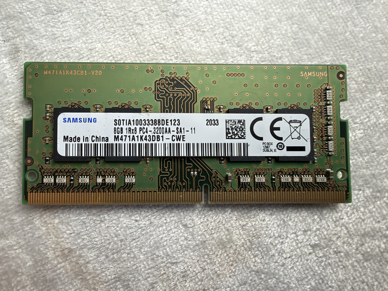 Samsung 8GB DDR4 3200MHz PC4-25600 1Rx8 SO-DIMM Laptop RAM M471A1K43DB1-CWE