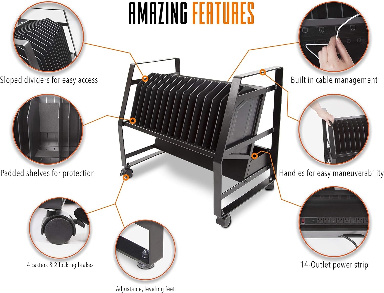 Line Leader 14 Device Open Charging Cart for Laptops Tablets & Chromebooks