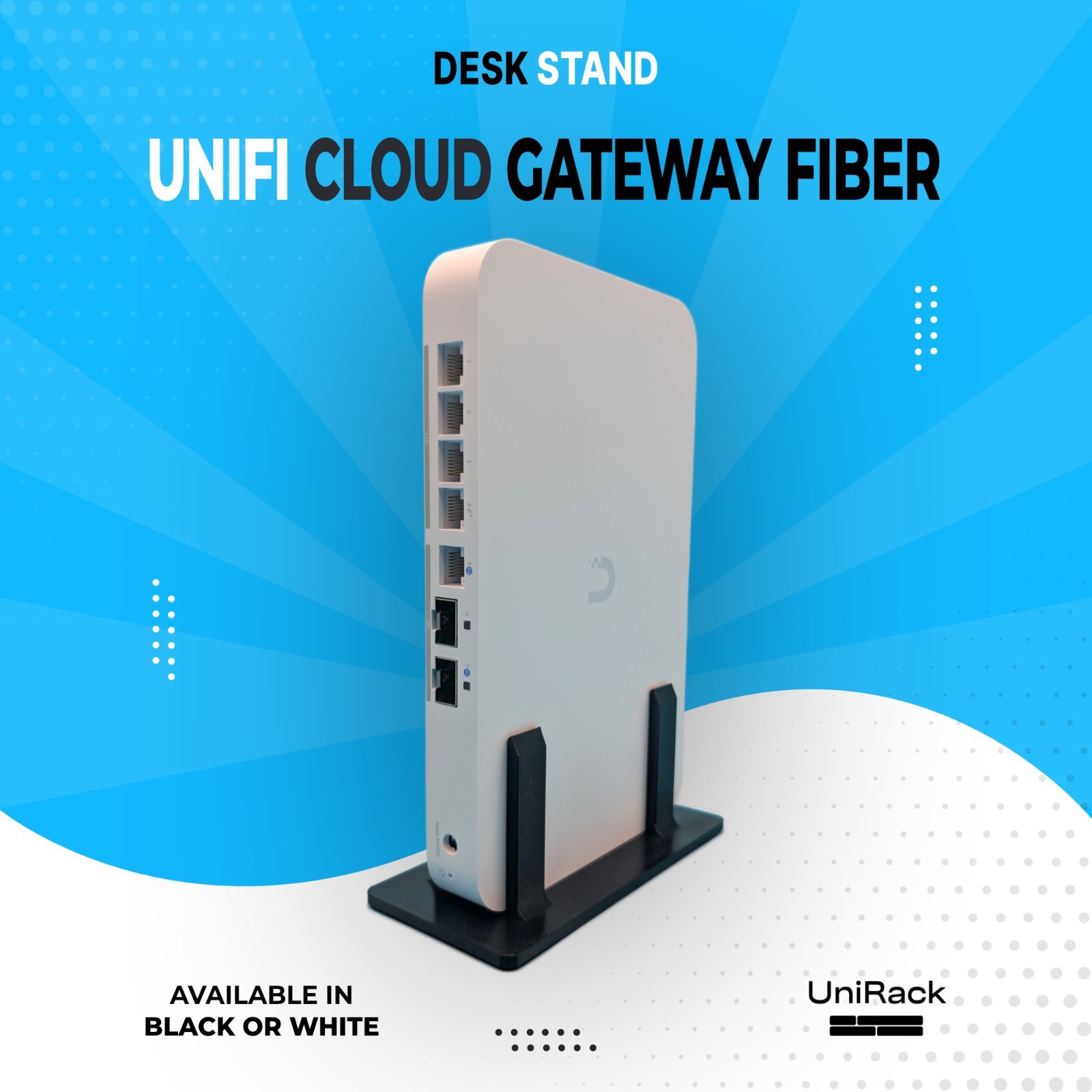 Stand for UniFi Cloud Gateway Fiber with Silicone Feet | Black or White PETG