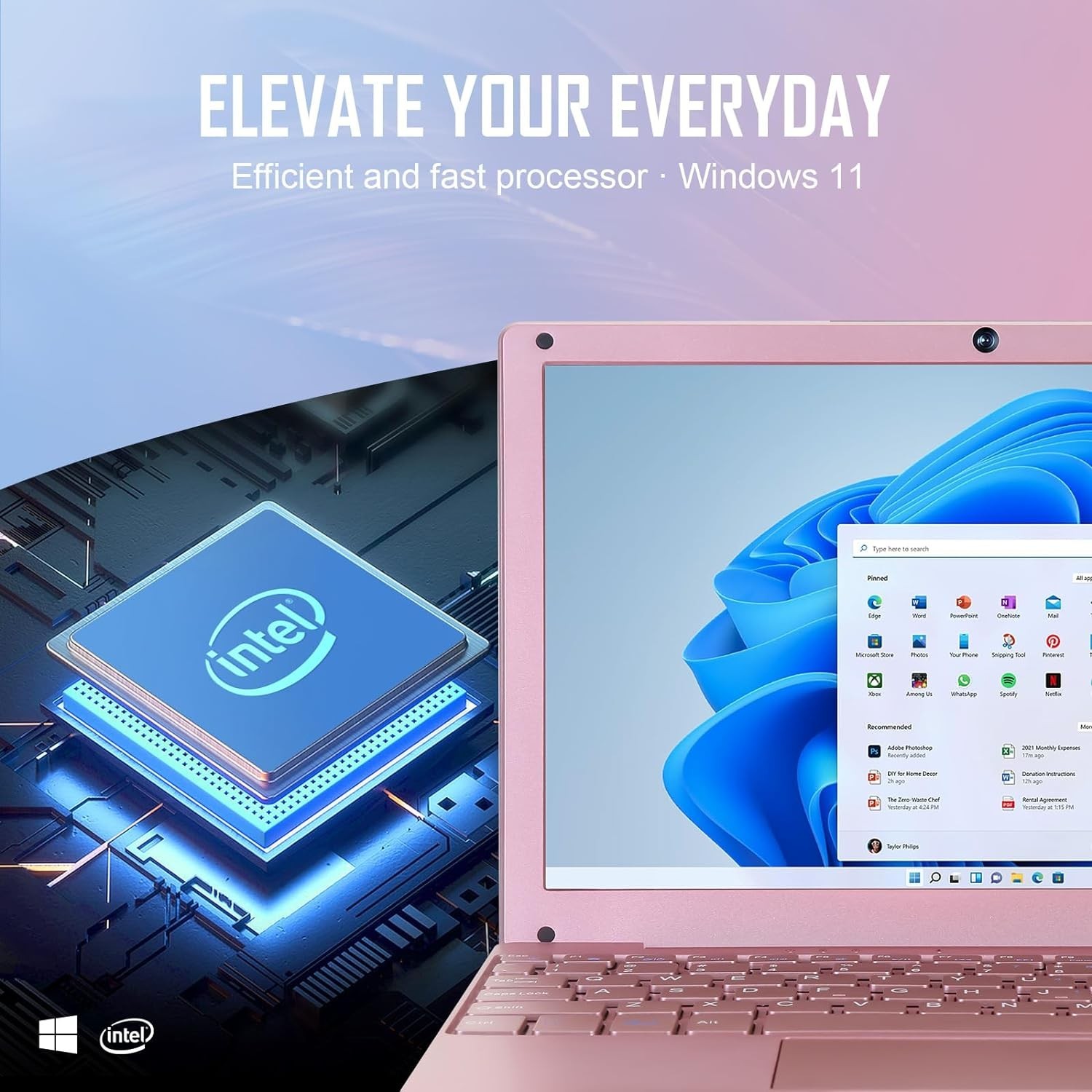 10” Mini Laptop Windows 11 Notebook 8GB+128GB Intel Celeron Quad-Core with WiFi