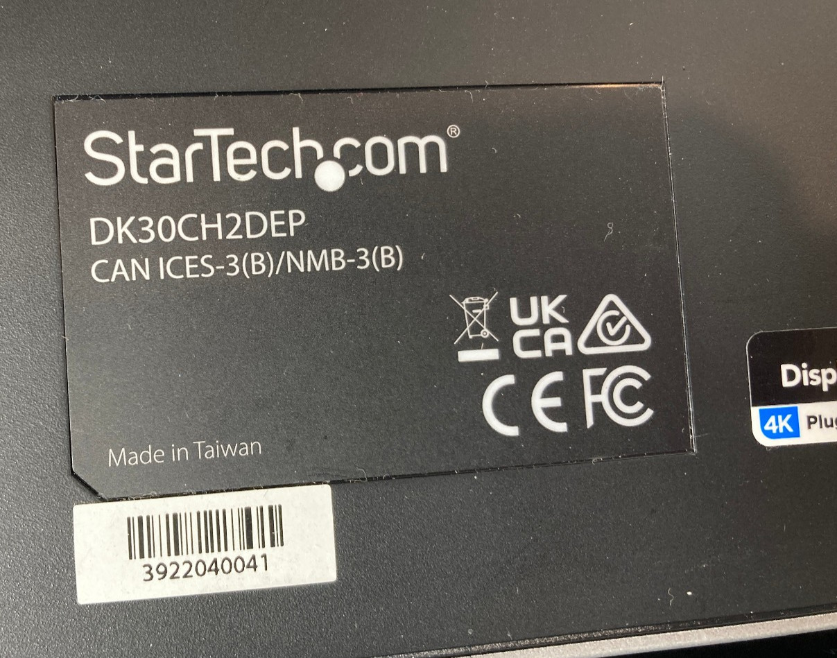 StarTech 4K DK30CH2DEP Docking Station USB USB-C Ethernet HDMI Dual Display Port