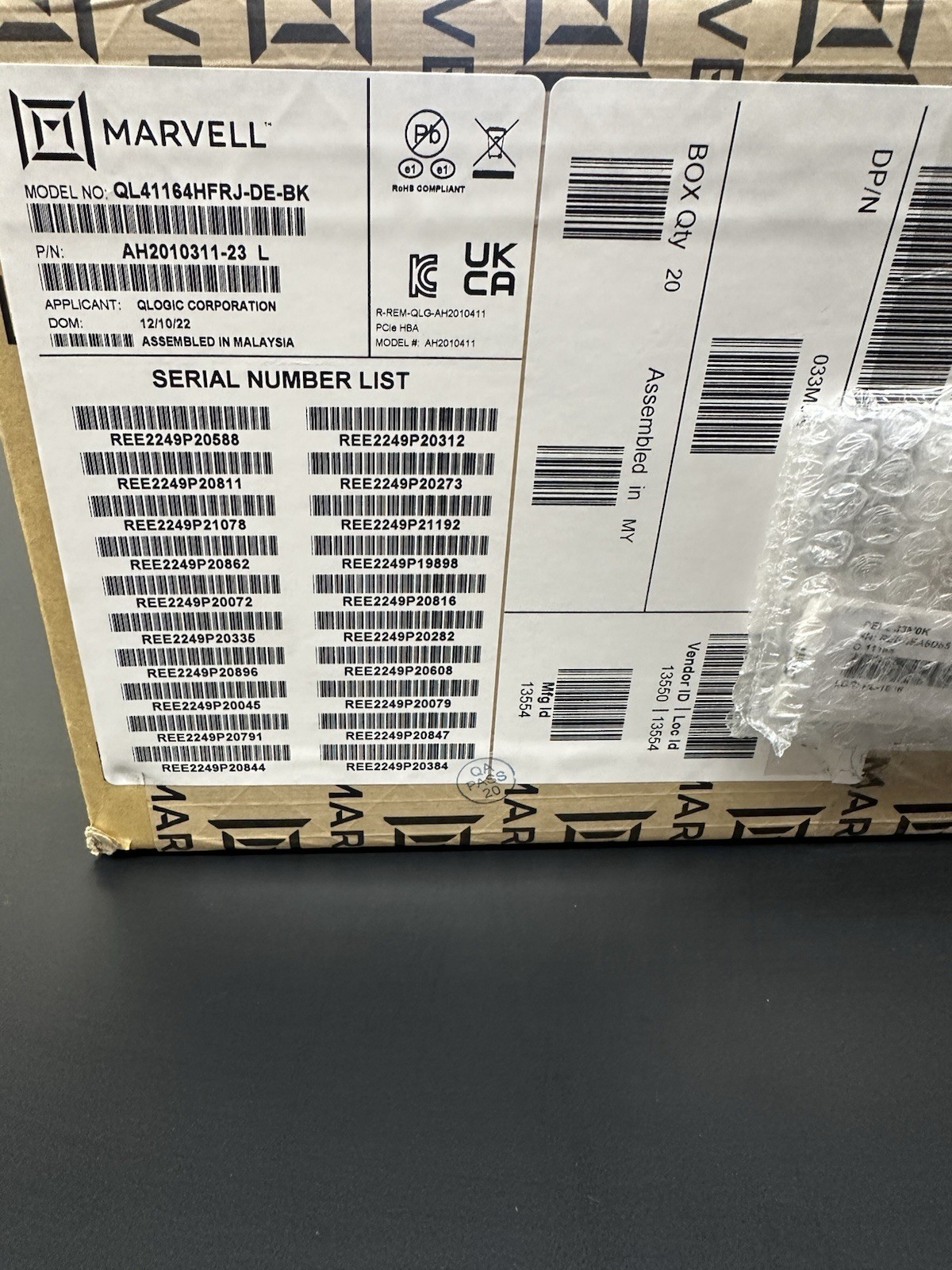 Box Of 20 Marvell QL41164HFRJ Quad Port 10GbE RJ-45 10GBase-T Network Card 33M0K