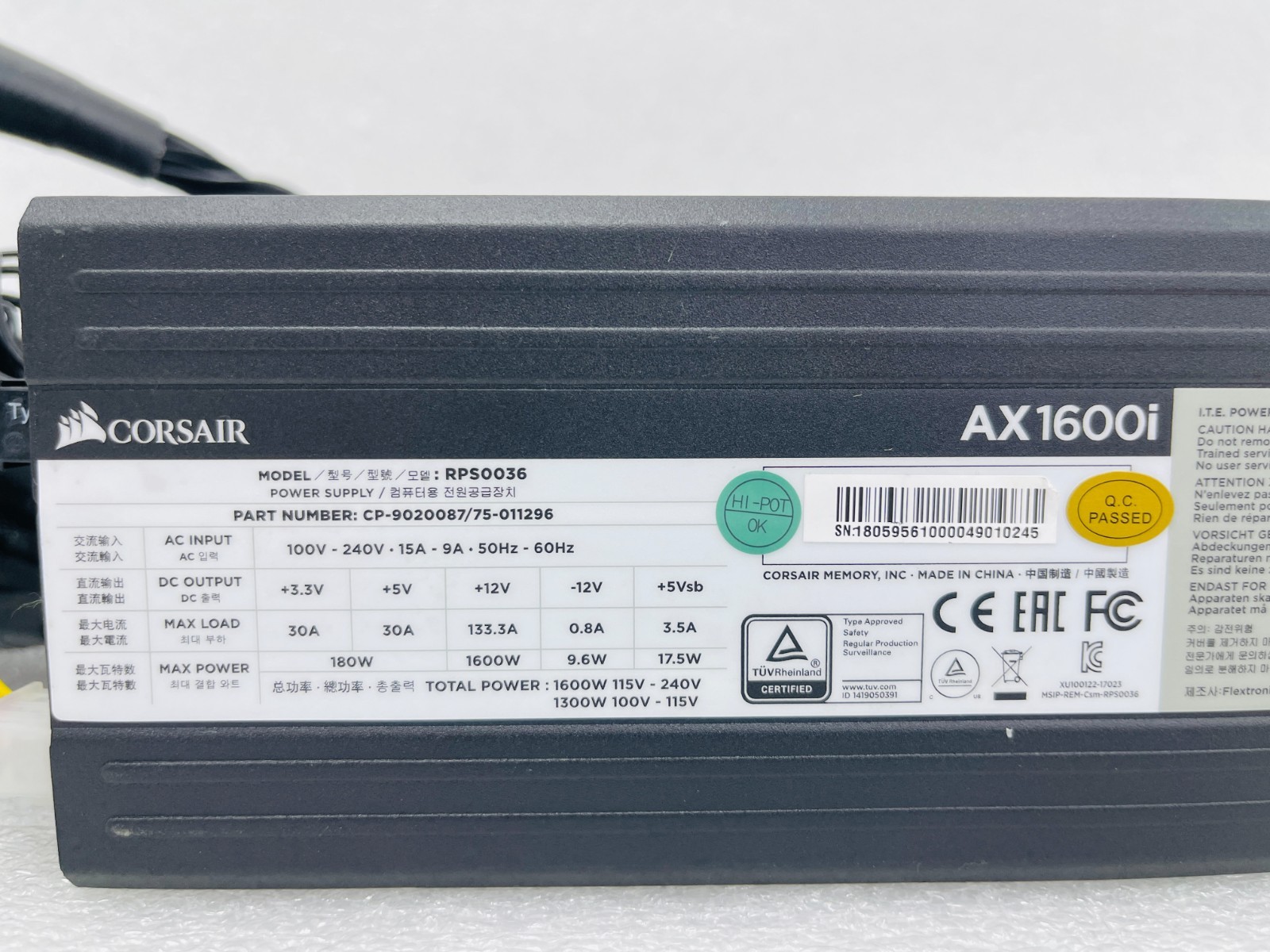 USED – Corsair AX1600i Digital ATX Power Supply 1600 Watt Fully-Modular PSU