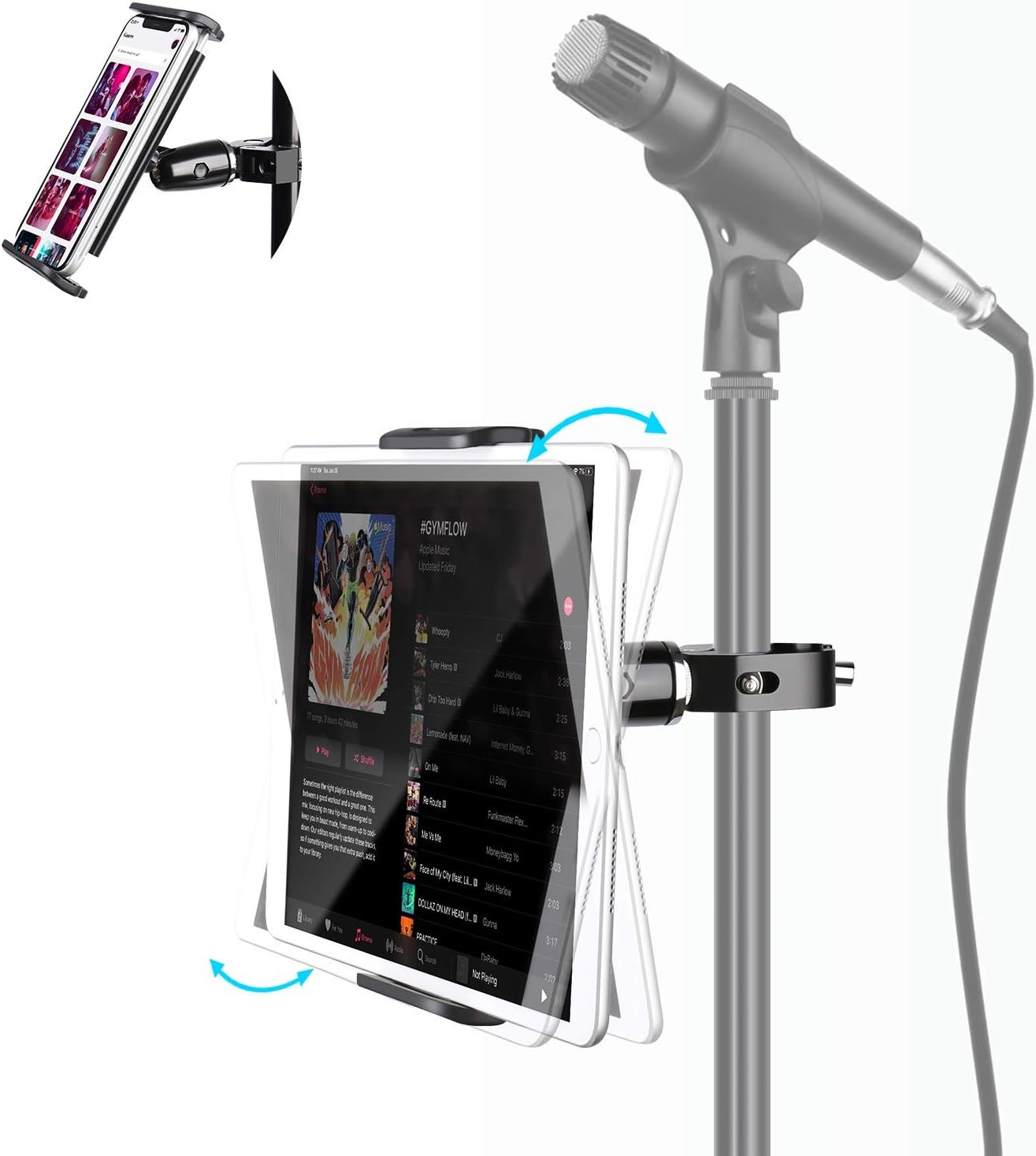 elitehood Metal iPad Holder for Mic Stand, 4.5in – Single Ball Joint, Black