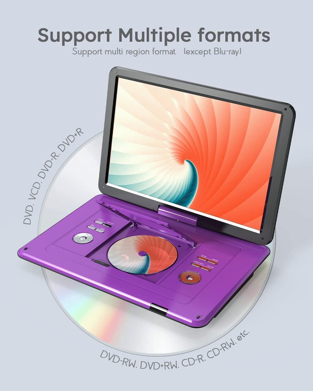 Boifun 17.5″ Portable DVD Player with Swivel Screen Region Free Remote Control